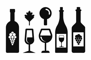 wine icon set sihouette black vector bundle