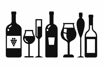 wine icon set sihouette black vector bundle