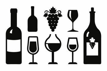 wine icon set sihouette black vector bundle