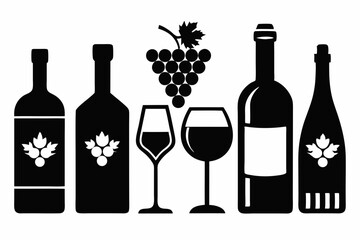 wine icon set sihouette black vector bundle