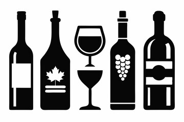 wine icon set sihouette black vector bundle