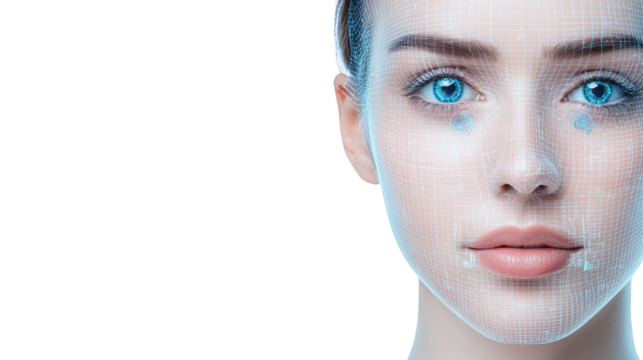 Intriguing portrait, woman's face enigmatically veiled in wire mesh, exploring themes of identity and concealment