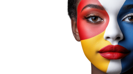Striking face paint and flag design, a woman's celebration of culture identity