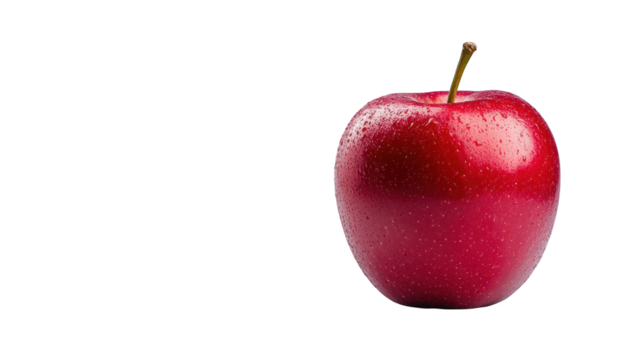 Closeup of a juicy red apple with refreshing water droplets, symbol of freshness
