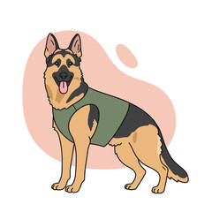 Obraz premium German shepherd in a training vest, confident mood, standing on a soft background with copy space