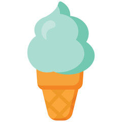 Mint flavored ice cream in a classic waffle cone. Ideal for summer themes, food packaging, dessert menus, kids materials and sweet treat illustrations