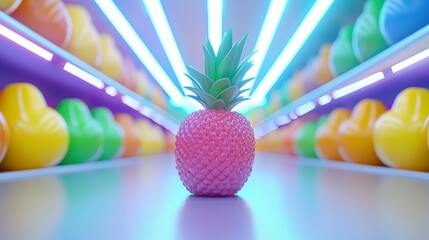 Colorful Pineapple in Neon Light with Colorful Background Elements