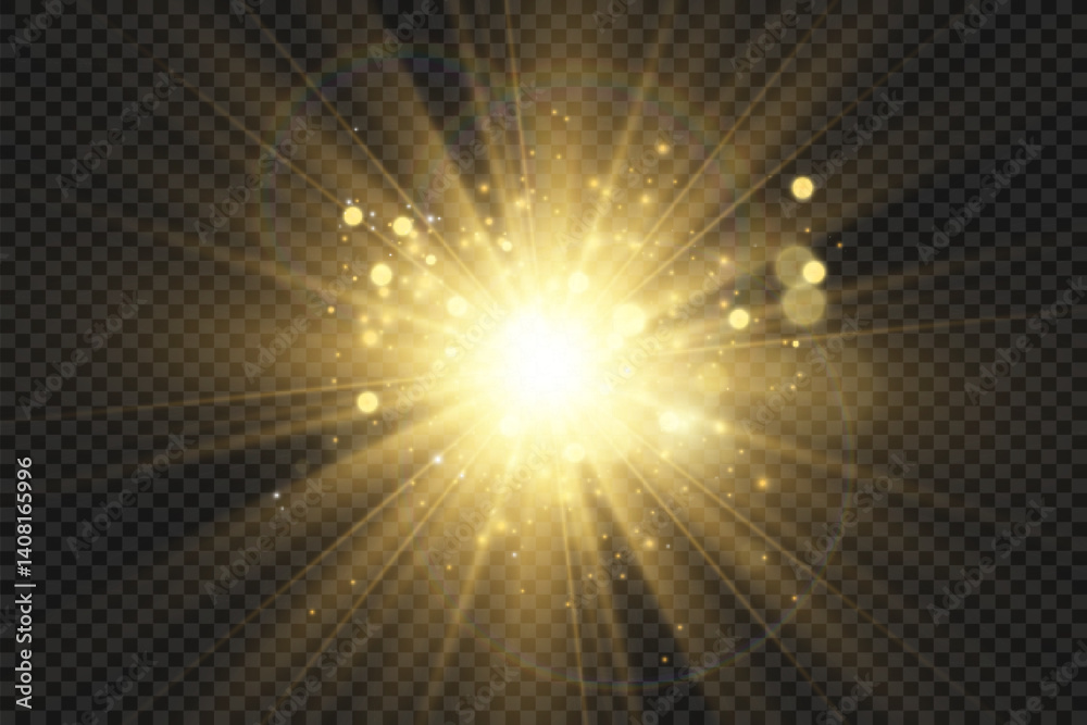 Poster Glowing star, sparkle, light streak, and shimmering particle on transparent background for overlays and magical effects.
