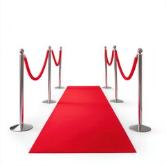 Red Carpet Entrance with Ropes and Stanchions Ready for a Glamorous Event or Star-Studded Occasion