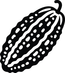 bitter gourd silhouette vector illustration isolated on white background. Bitter melon vegetables with green leaf.