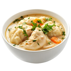 Fototapeta premium A comforting bowl of chicken and dumplings, isolated on a transparent background