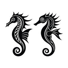 Set of seahorse silhouette vector art illustration