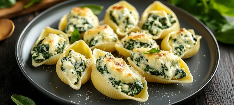 A plate of creamy spinach and ricotta stuffed pasta shells