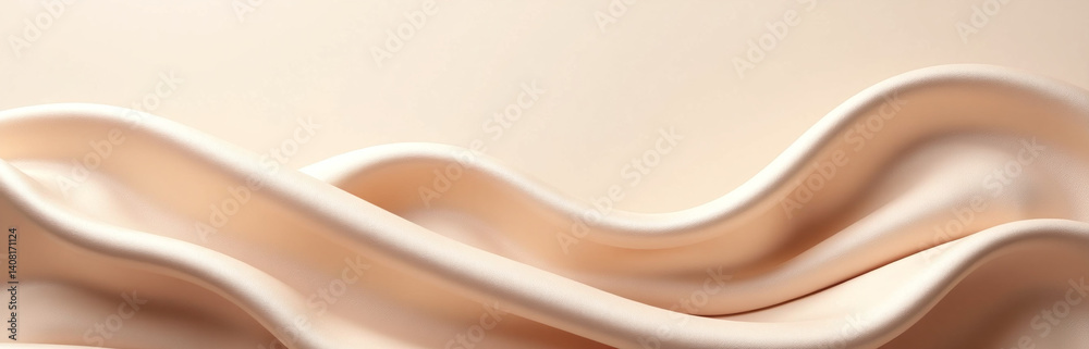 Poster soft wavy folds in beige and light brown satin fabric create a beautiful abstract background for wed