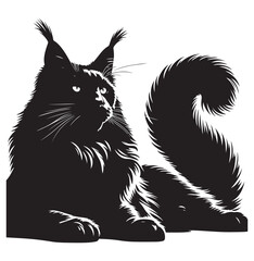 Maine coon line art silhouette vector illustration