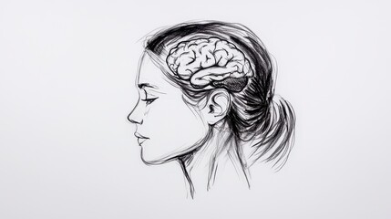 Fototapeta premium Creative Illustration of Human Brain Present in Woman's Profile View