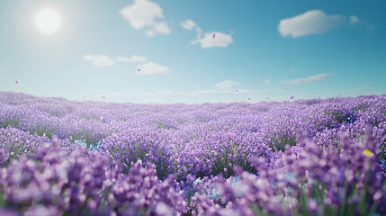 Obraz premium A vast, vibrant lavender field under a clear, sunny sky.