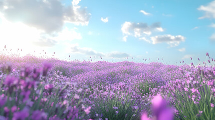 Fototapeta premium Lavender field bathed in morning sun.