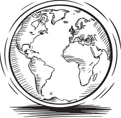 Sketched Earth Globe – Hand-Drawn Vector Map of Eastern Hemisphere

