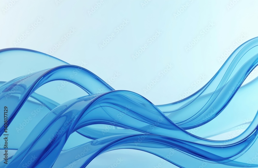 Poster blue abstract curved glass background, 3d rendering. transparent waves flow smoothly. digital art de