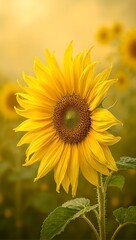 Obraz premium Vibrant sunflower in full bloom radiating energy against a soft focused natural backdrop in high definition color
