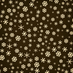 Vintage brown Christmas background with cream snowflakes, seamless festive winter pattern ideal for wrapping paper, fabric, gift packaging, greeting cards and nostalgic holiday designs.