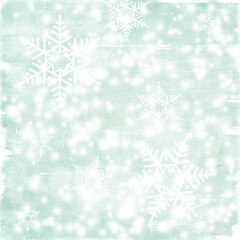 Mint green Christmas background with white snowflakes and soft falling snow, textured winter pattern ideal for holiday cards, invitations, wrapping paper and festive designs.