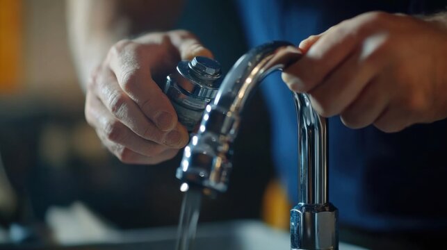 Plumber replacing an old faucet with a modern design. Featuring improvement and plumbing expertise