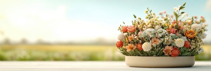 festive floral carnival, a lively and graceful web banner showcases a beautiful d floral parade float and intricate flower sculptures against a scenic dutch backdrop, radiating a celebratory