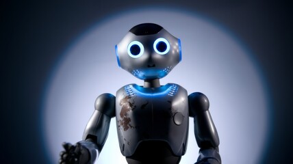 Futuristic Robot with Glowing Blue Eyes on White Background