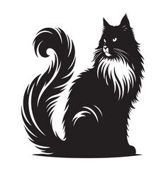 Norwegian Forest Cat Silhouette Vector Design, Cat Silhouette vector Illustration, Majestic Feline Outline Art