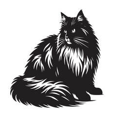 Norwegian Forest Cat Silhouette Vector Design, Cat Silhouette vector Illustration, Majestic Feline Outline Art