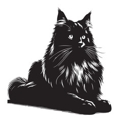 Norwegian Forest Cat Silhouette Vector Design, Cat Silhouette vector Illustration, Majestic Feline Outline Art