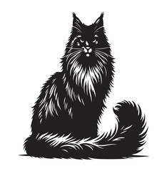 Norwegian Forest Cat Silhouette Vector Design, Cat Silhouette vector Illustration, Majestic Feline Outline Art