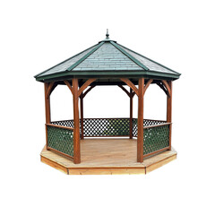 Octagonal Wooden Gazebo with Green Roof and Deck