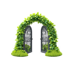 Open Garden Gate Archway with Lush Green Vines and Grass