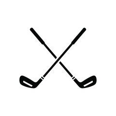 Crossed Golf Clubs Icon, Black and White Design