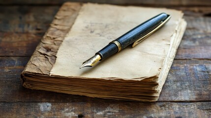 Classic pen on book, timeless image of learning, writing, and inspiration