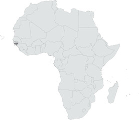 Detailed national location map of GUINEA-BISSAU within the great continent of Africa