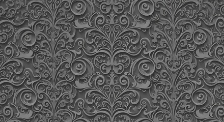 Fototapeta premium Embossed Floral Damask: Gray 3D Texture AI Generated