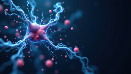 Glucagon-like peptide-1 molecule with glowing blue structure and red-pink details against a black background.