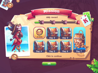 Pirate-Themed Game User Interface with Rewards