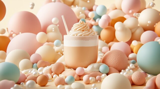 Delightful ice cream treat nestled among a collection of pastelcolored eggs creamy - Powered by Adobe