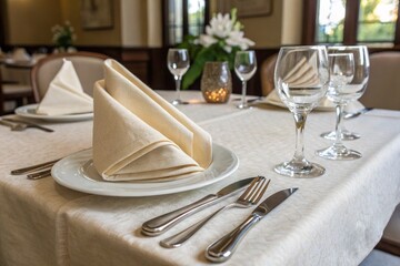 linen napkin on restaurant table setting