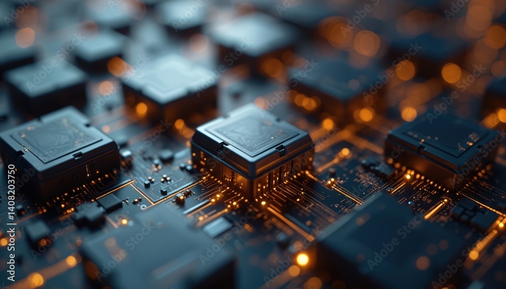 Aufkleber Digital illustration shows network isolation, security, system architecture, modern tech. Design of advanced digital architectures in industry with high-quality systems for connectivity, performance,