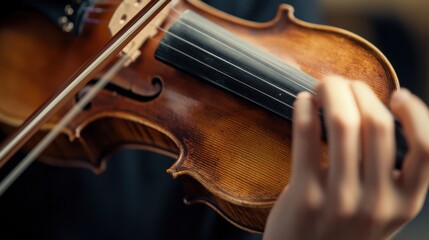 Fototapeta premium Musician adjusting violin strings with focused precision. Featuring artistry and technique