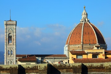 Fototapeta premium Bell tower of Giotto Artist and the big Dome of Cathedral of Florence City in ITALY
