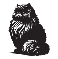 Persian cat silhouette Clipart - Cat Vector illustration in black and white.
