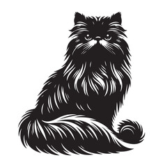 Persian cat silhouette Clipart - Cat Vector illustration in black and white.