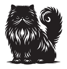 Persian cat silhouette Clipart - Cat Vector illustration in black and white.